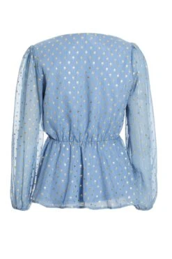 Blue Polka Dot Foil Peplum Top -Princess Style Shop 00100035708 ZB