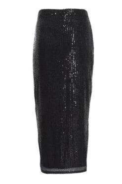 Black Sequin Ruched Midi Skirt -Princess Style Shop 00100035714 ZB