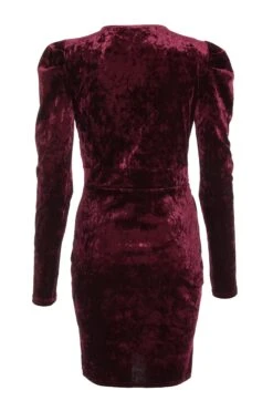 Berry Velvet Wrap Bodycon Mini Dress -Princess Style Shop 00100035717 ZB