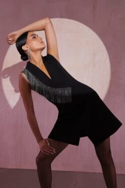 Black Diamante Mini Blazer Dress -Princess Style Shop 00100035723 XS