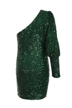 Bottle Green Sequin One Shoulder Mini Dress -Princess Style Shop 00100035761 ZB
