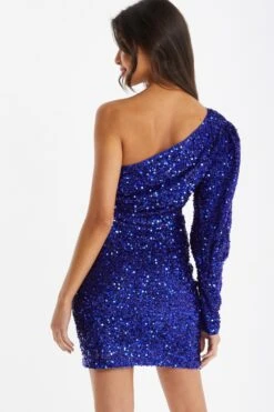 Royal Blue Sequin One Shoulder Mini Dress -Princess Style Shop 00100035762 XB