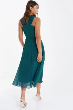 Teal Chiffon Crinkle Halter Neck Midi Dress -Princess Style Shop 00100035778 XB