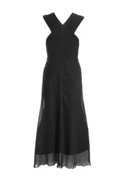 Black Chiffon Crinkle Halter Neck Midi Dress -Princess Style Shop 00100035779 ZB