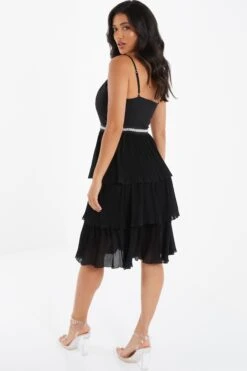 Black Chiffon Embellished Tiered Midi Dress -Princess Style Shop 00100035780 XB