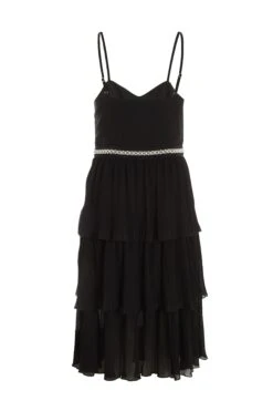 Black Chiffon Embellished Tiered Midi Dress -Princess Style Shop 00100035780 ZB