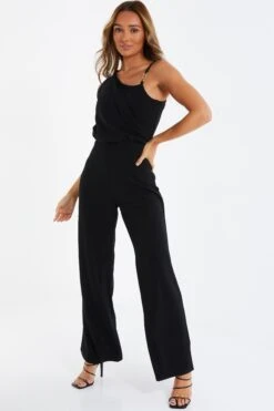 Black Drape Palazzo Jumpsuit -Princess Style Shop 00100035787 XS