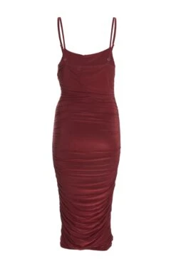 Wine Ruched Bodycon Midi Dress -Princess Style Shop 00100035792 ZB