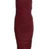 Wine Ruched Bodycon Midi Dress -Princess Style Shop 00100035792 ZM