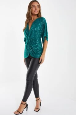 Teal Sequin Batwing Top -Princess Style Shop 00100035804 XS