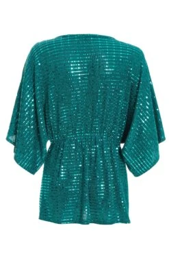 Teal Sequin Batwing Top -Princess Style Shop 00100035804 ZB