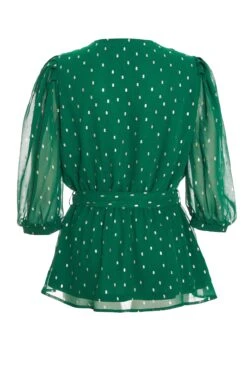 Bottle Green Chiffon Foil Peplum Top -Princess Style Shop 00100035822 ZB