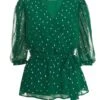 Bottle Green Chiffon Foil Peplum Top -Princess Style Shop 00100035822 ZM