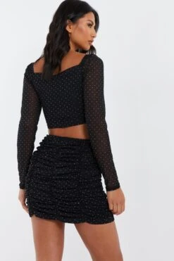 Black Diamante Mesh Mini Skirt -Princess Style Shop 00100035837 XB