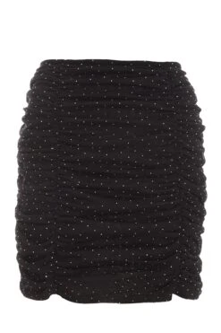 Black Diamante Mesh Mini Skirt