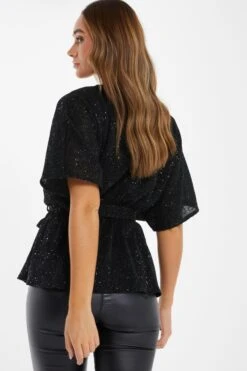 Black Sequin Batwing Peplum Top -Princess Style Shop 00100035864 XB