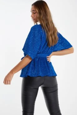 Royal Blue Sequin Batwing Peplum Top -Princess Style Shop 00100035868 XB