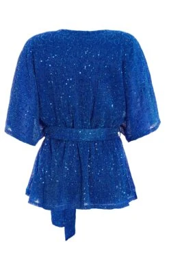 Royal Blue Sequin Batwing Peplum Top -Princess Style Shop 00100035868 ZB