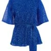 Royal Blue Sequin Batwing Peplum Top -Princess Style Shop 00100035868 ZM