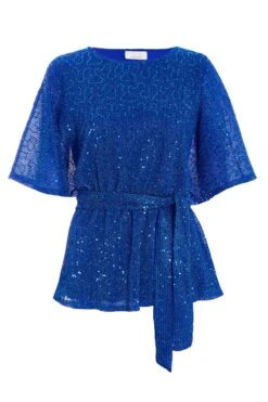 Royal Blue Sequin Batwing Peplum Top
