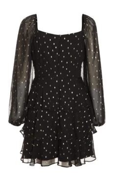 Black Chiffon Foil Tiered Mini Dress -Princess Style Shop 00100035887 ZB