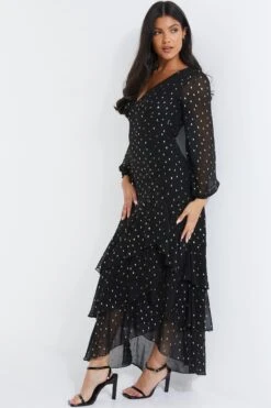 Black Chiffon Foil Maxi Dress -Princess Style Shop 00100035895 XS