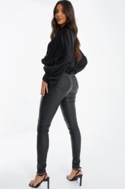 Black Faux Leather Button Up Trousers -Princess Style Shop 00100035911 XB