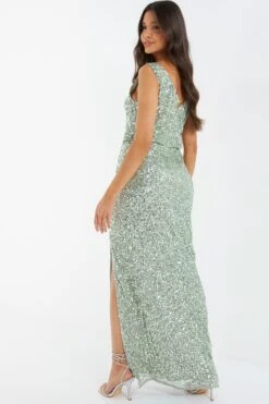 Sage Embellished Split Leg Maxi Dress -Princess Style Shop 00100035918 XB