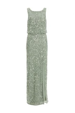 Sage Embellished Split Leg Maxi Dress
