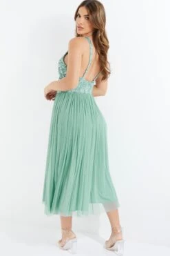 Green Sequin Tulle Midi Dress -Princess Style Shop 00100035920 XB