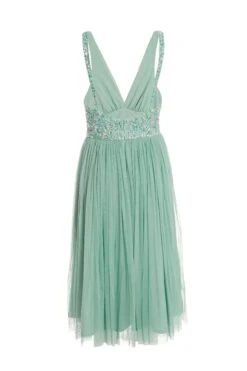 Green Sequin Tulle Midi Dress -Princess Style Shop 00100035920 ZB