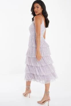 Lilac Sequin Tiered Midi Dress -Princess Style Shop 00100035926 XB
