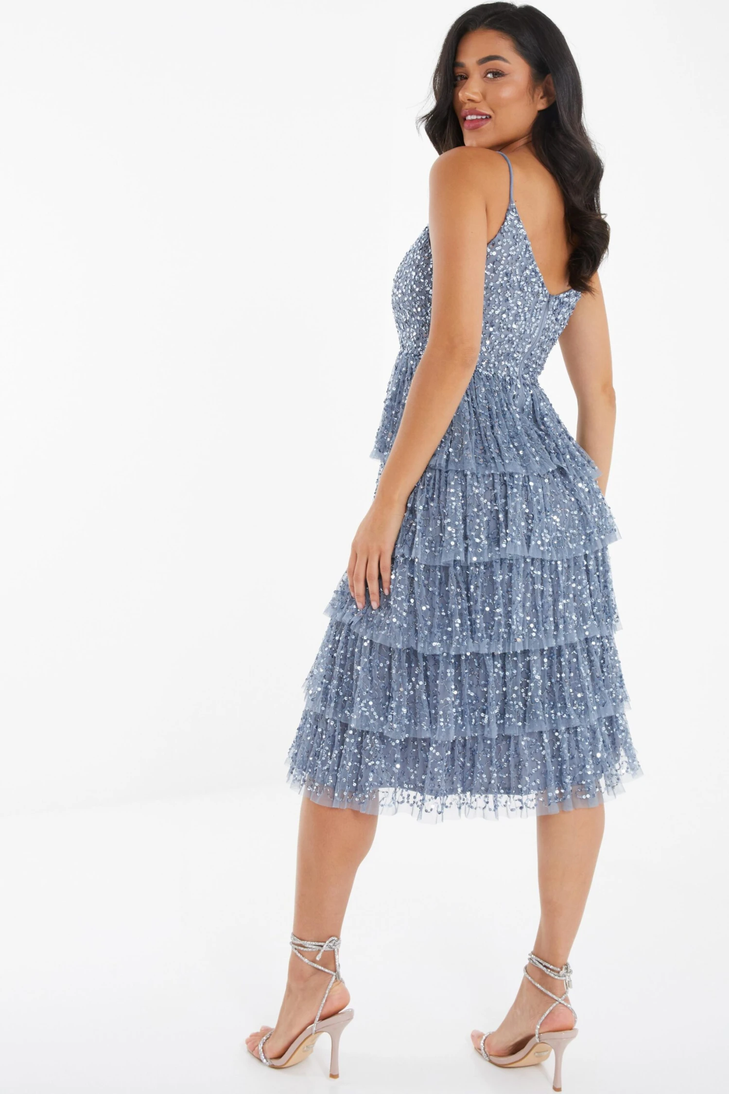 Blue Sequin Tiered Midi Dress 5 Blue Sequin Tiered Midi Dress - Image 3