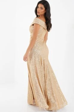 Gold Sequin Ruched Maxi Dress -Princess Style Shop 00100035932 XB
