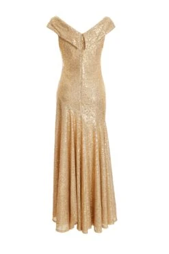 Gold Sequin Ruched Maxi Dress -Princess Style Shop 00100035932 ZB