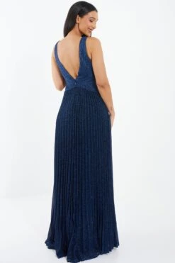 Navy Shimmer Pleated Maxi Dress -Princess Style Shop 00100035935 XB