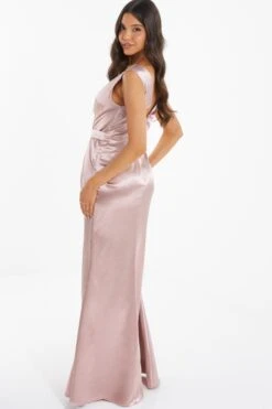 Pink Satin Wrap Split Leg Maxi Dress -Princess Style Shop 00100035939 XB