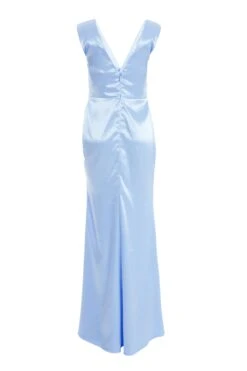 Light Blue Satin Wrap Split Leg Maxi Dress -Princess Style Shop 00100035941 ZB