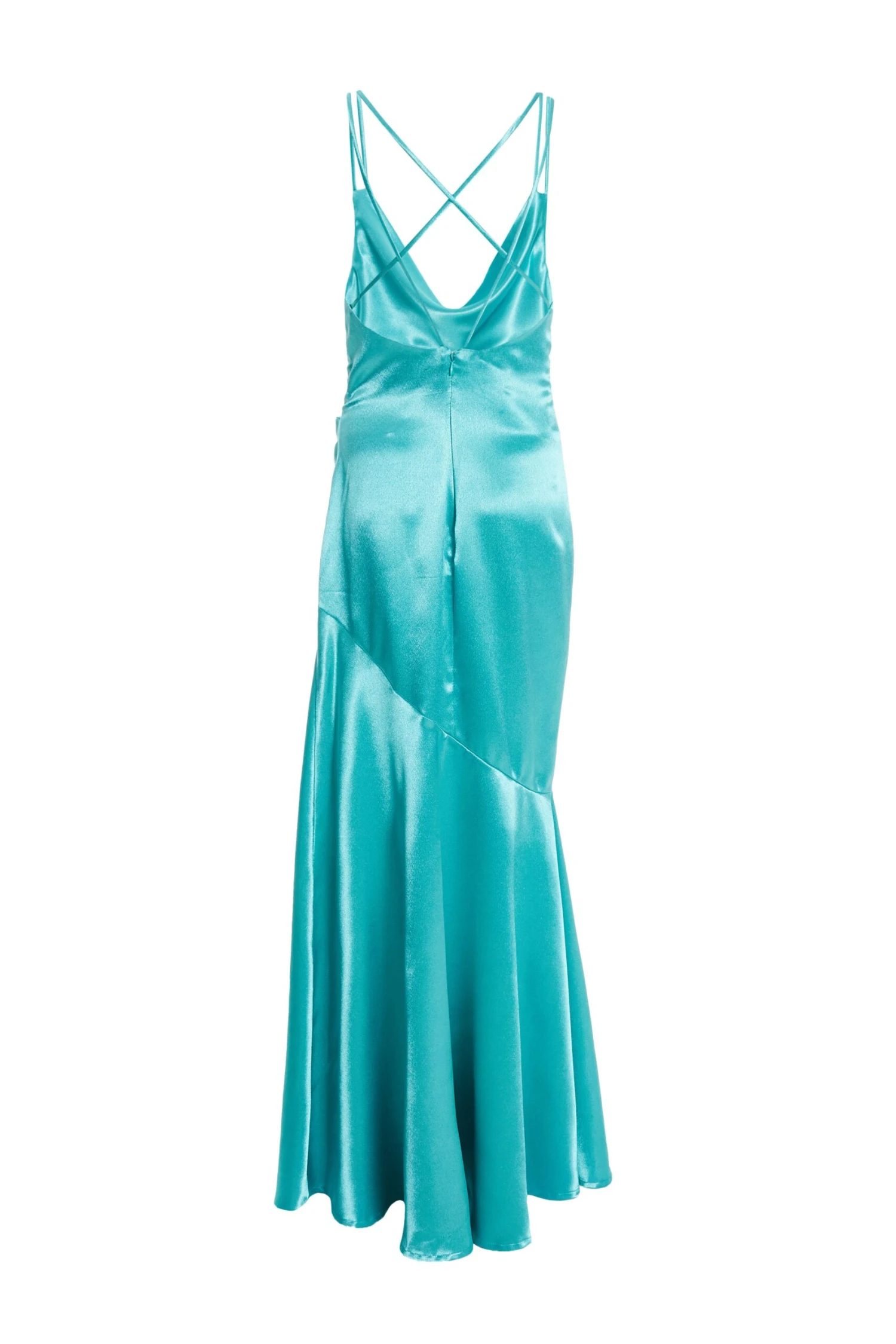 Aqua Satin Cross Back Maxi Dress 7 Aqua Satin Cross Back Maxi Dress - Image 5