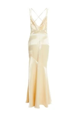 Champagne Satin Cross Back Maxi Dress -Princess Style Shop 00100035945 ZB