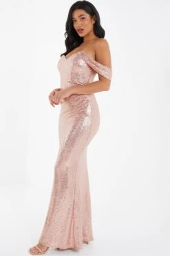 Blush Pink Sequin Ruched Maxi Dress -Princess Style Shop 00100035947 XS