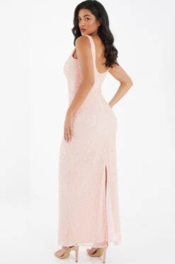 Nude Sequin Maxi Dress -Princess Style Shop 00100035955 XB