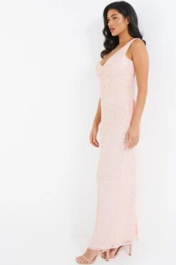 Nude Sequin Maxi Dress -Princess Style Shop 00100035955 XS