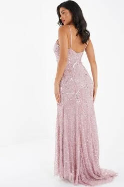 Pink Sequin Fishtail Maxi Dress -Princess Style Shop 00100035957 XB