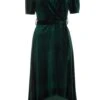Bottle Green Velvet Wrap Midi Dress -Princess Style Shop 00100036005 ZM
