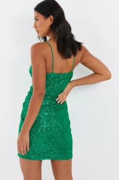 Green Sequin Wrap Mini Dress -Princess Style Shop 00100036006 XB
