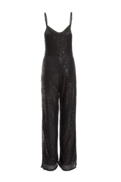 Black Sequin Cowl Neck Palazzo Jumpsuit -Princess Style Shop 00100036009 ZB