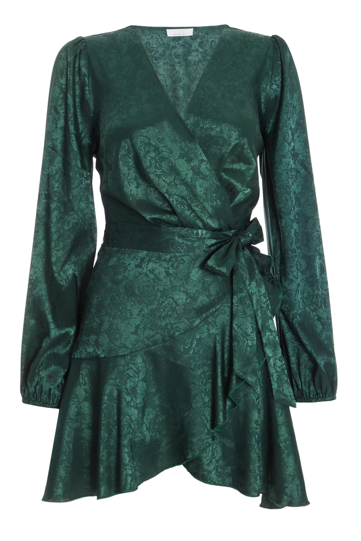 Bottle Green Satin Jacquard Floral Mini Dress 3 Bottle Green Satin Jacquard Floral Mini Dress