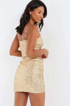 Gold Sequin Mini Skirt -Princess Style Shop 00100036035 XB