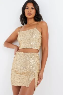 Gold Sequin Mini Skirt -Princess Style Shop 00100036035 XM